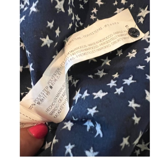 Zara Navy Blue Star Button Up Blouse Long Sleeve Large - Picture 8 of 11